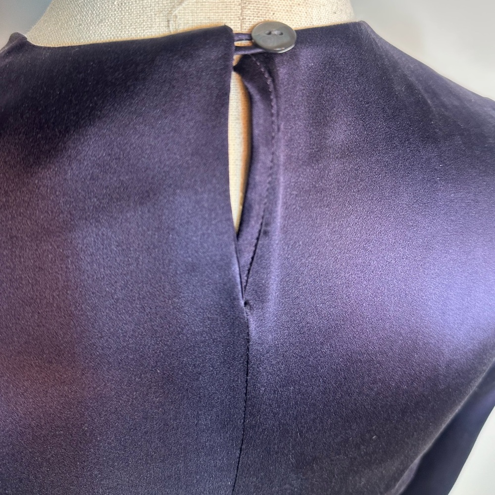 Sz 4 Worth navy blue long sleeve silk blouse high neck ruched wrists - Picture 5 of 7